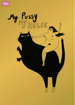 Postkarte "My Pussy, My Rules" in Goldfarbe von Slinga 